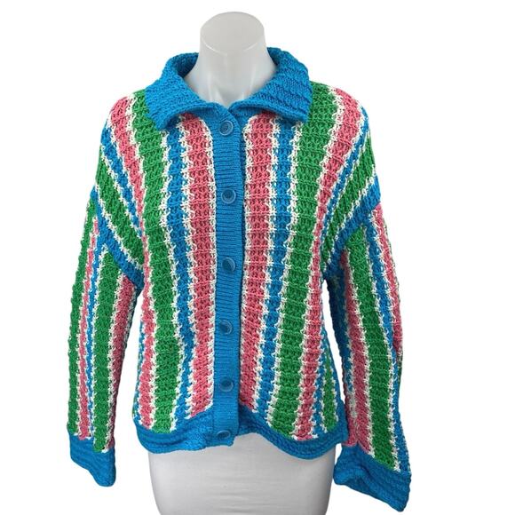 Zara Women's Multicolor Striped Long Sleeve Button Down Cardigan Sweater Top S - Picture 1 of 5